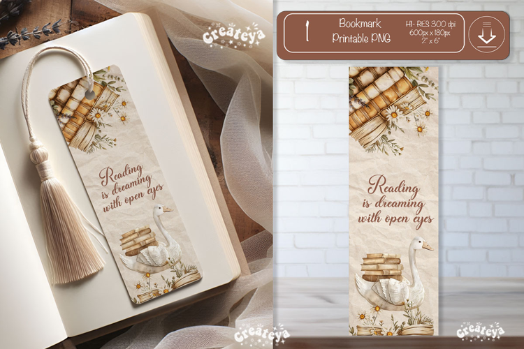 Book Vintage Bookmark png Goose Flower Book Lover Quote png