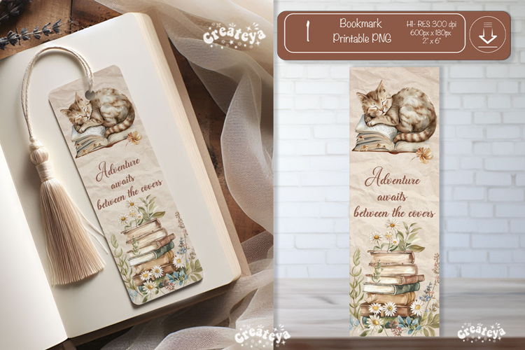Book Vintage Bookmark png Cat Flower Book Lover Quote png