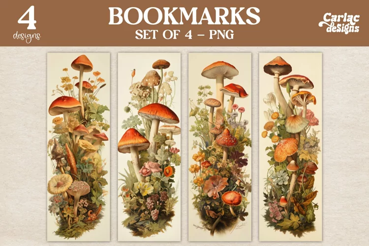 Vintage Bookmarks, Flowers Bookmarks, Mushrooms Bookmarks