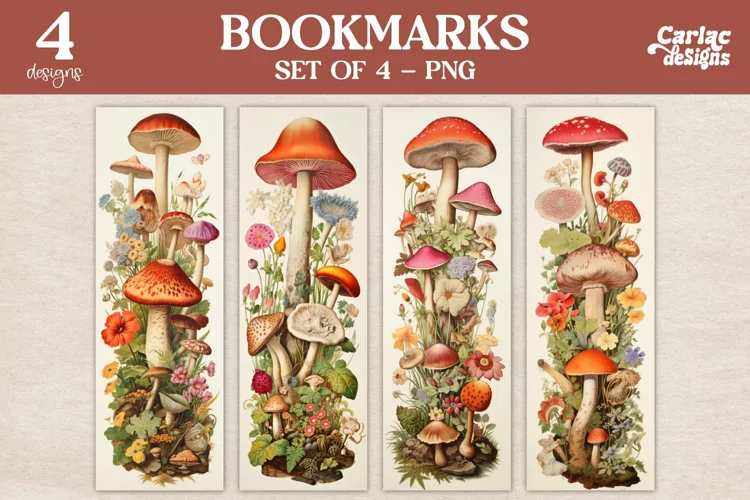 Vintage Bookmarks, Flowers Bookmarks, Mushrooms Bookmarks