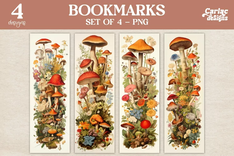 Vintage Bookmarks, Flowers Bookmarks, Mushrooms Bookmarks