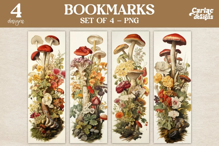 Vintage Bookmarks, Flowers Bookmarks, Mushrooms Bookmarks