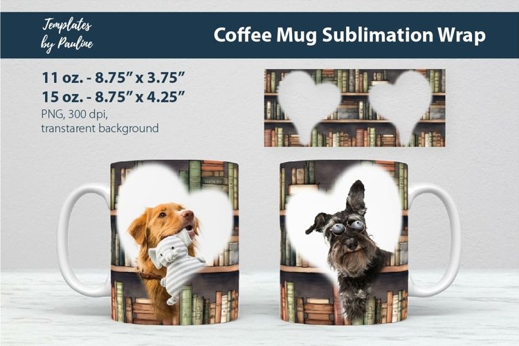 Vintage Bookshelf Photo Mug Wrap for 15 oz Cricut Mug Sublimation