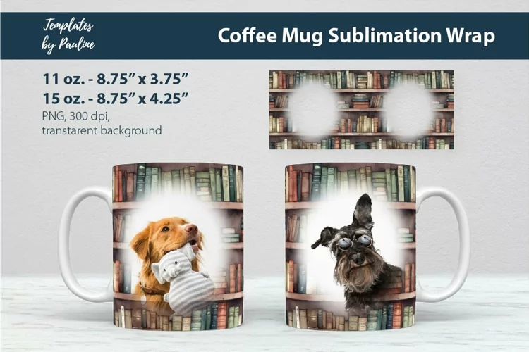 Vintage Bookshelf Photo Mug Wrap, Old Books Cricut Mug PNG
