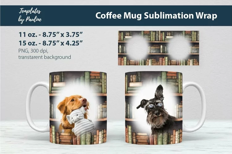 Vintage Bookshelf Photo Mug Wrap, Old Book Cricut Mug Design