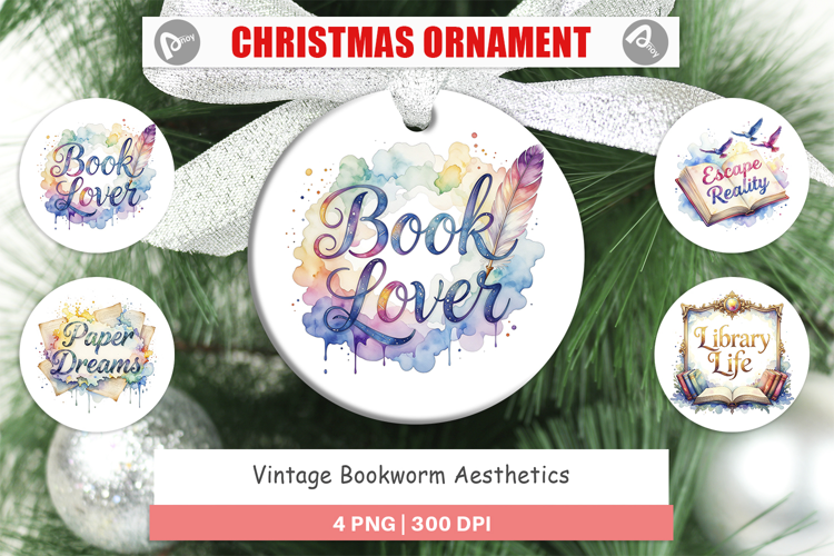 Vintage Bookworm Quotes Ornament