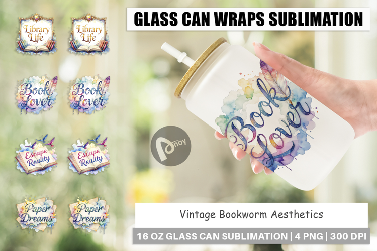 Vintage Bookworm Quotes Glass Can