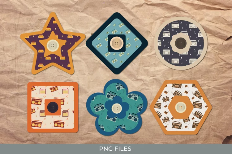 Vintage Boombox Pattern Buttons