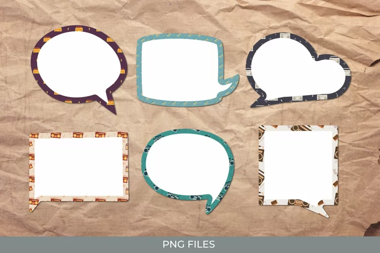 Vintage Boombox Scrapbook Speech Bubbles