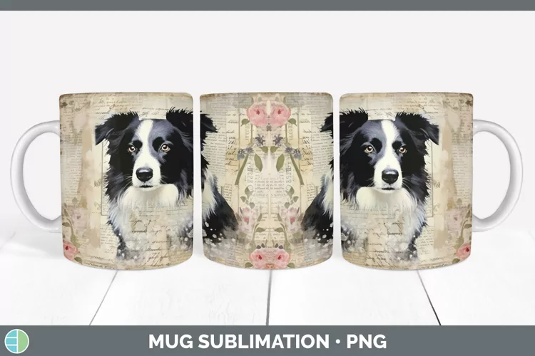 Vintage Border Collie Dog Mug Wrap | Sublimation Coffee Cup