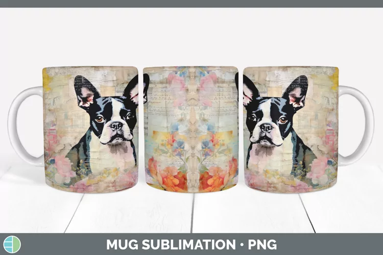 Vintage Boston Terrier Dog Mug Wrap | Sublimation Coffee Cup
