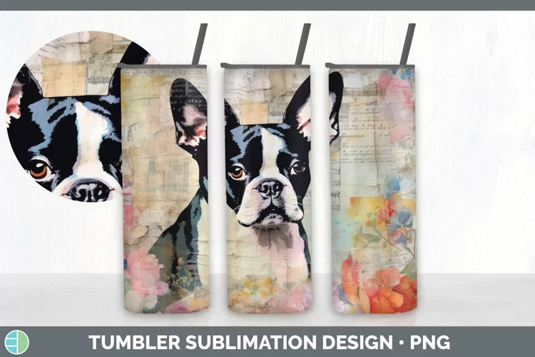 Vintage Boston Terrier Dog Tumbler | Sublimation 20 oz Skinn