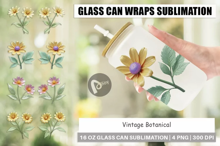Glass Can Wraps Vintage Botanical