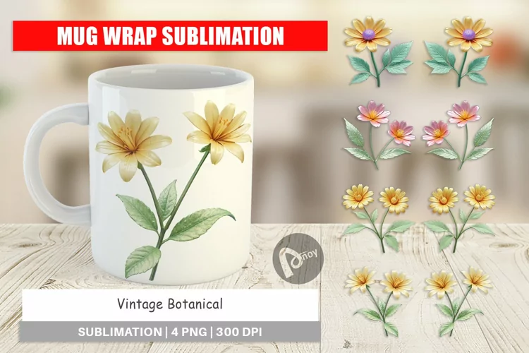 Mug Wrap Design Vintage Botanical