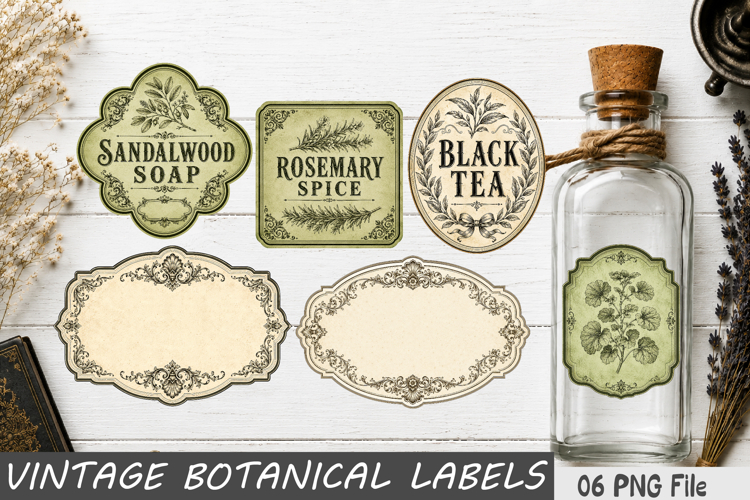 Vintage Botanical Labels PNG