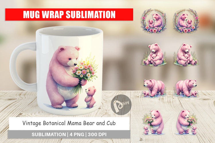 Botanical Mama Bear   Cub Mug Wrap