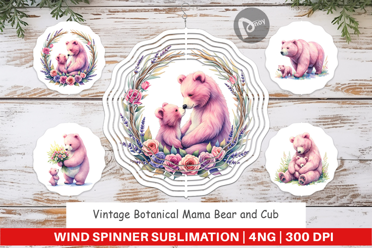 Botanical Mama Bear & Cub Wind Spinner