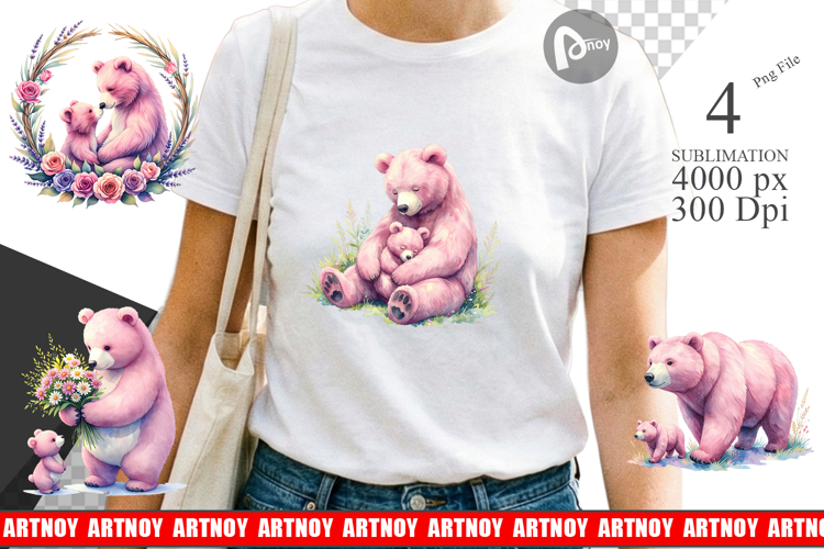 Botanical Mama Bear & Cub Sublimation