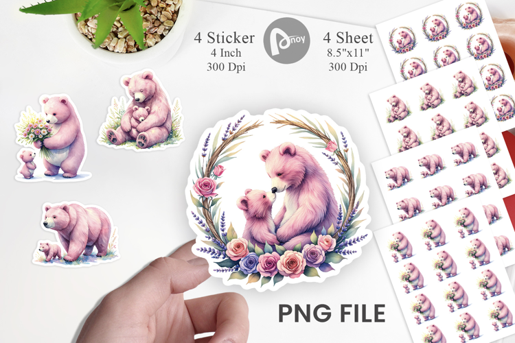 Botanical Mama Bear & Cub Sticker