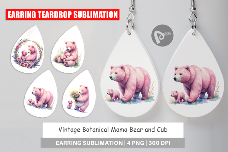 Botanical Mama Bear & Cub Earring