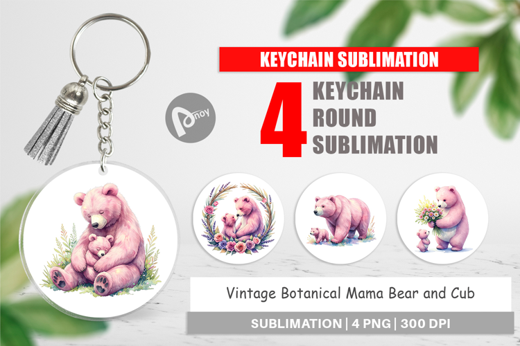Botanical Mama Bear & Cub Keychain