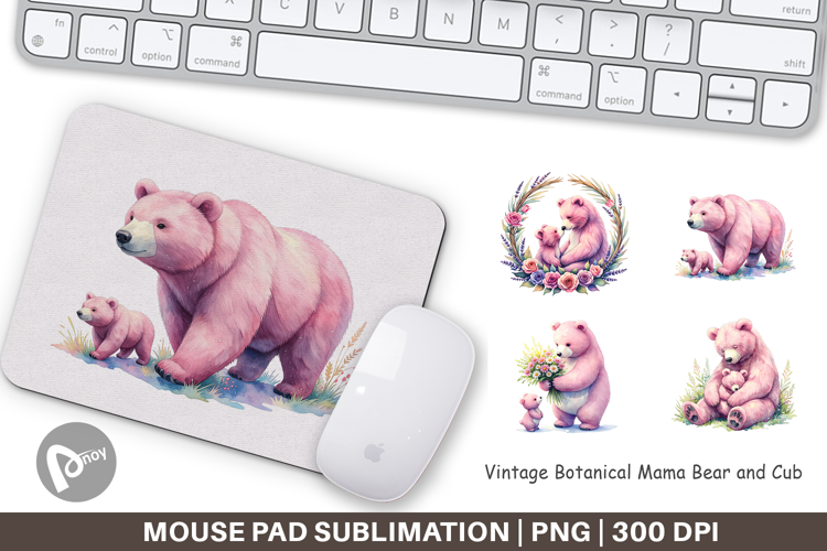 Botanical Mama Bear & Cub Mouse Pad