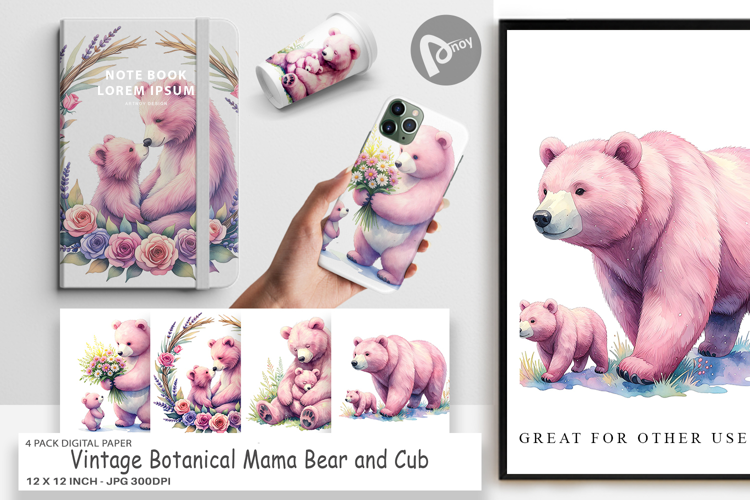Botanical Mama Bear Digital Paper