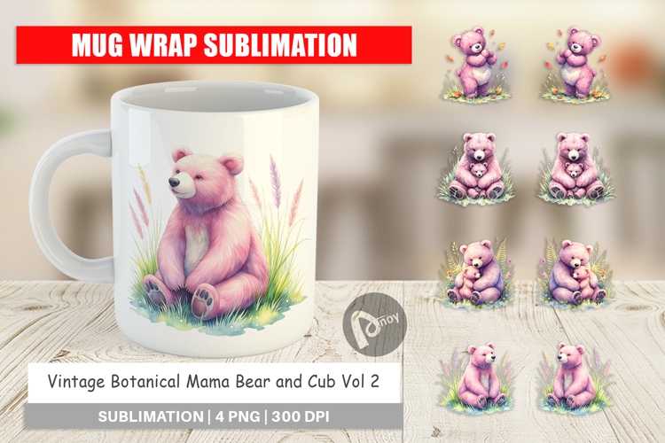 Botanical Mama Bear & Cub Mug Wrap