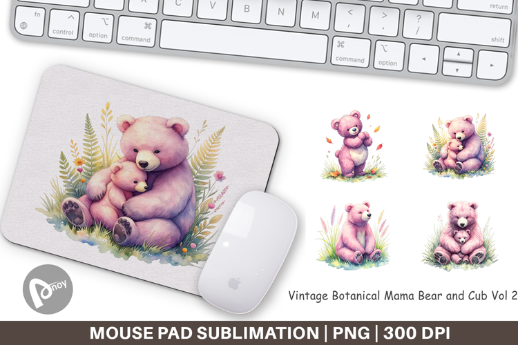 Botanical Mama Bear & Cub Mouse Pad