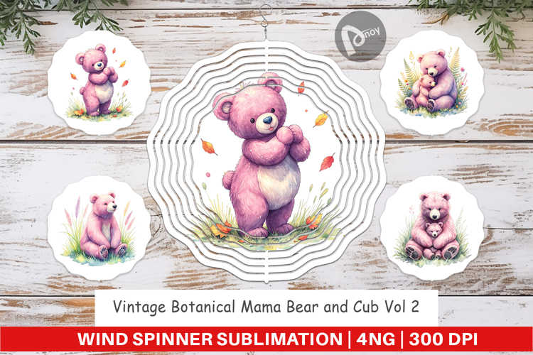 Botanical Mama Bear & Cub Wind Spinner