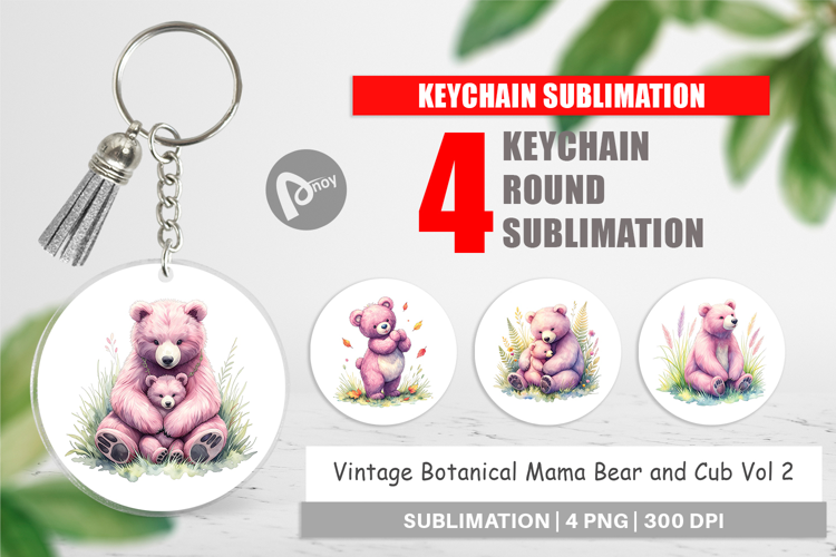 Botanical Mama Bear & Cub Keychain