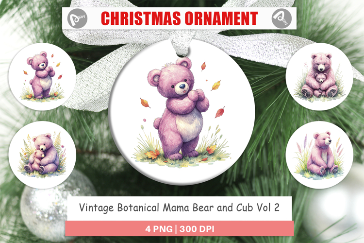 Botanical Mama Bear   Cub Ornament