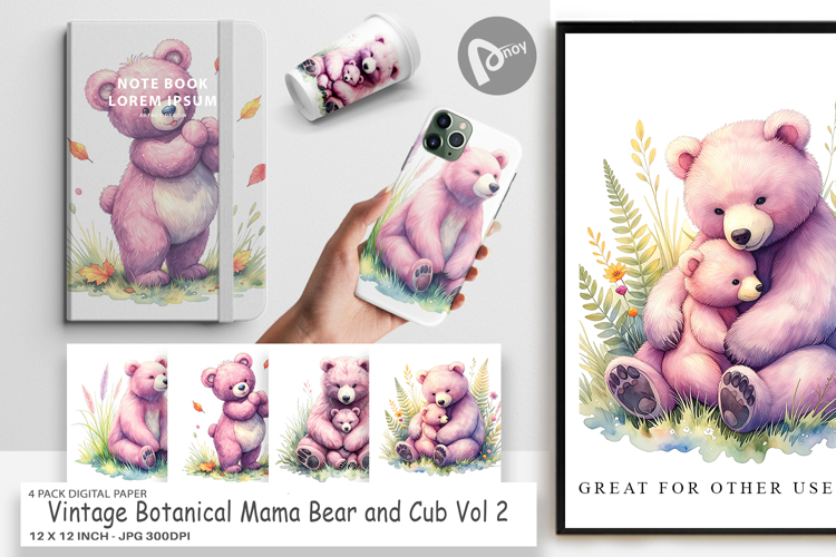 Botanical Mama Bear Digital Paper