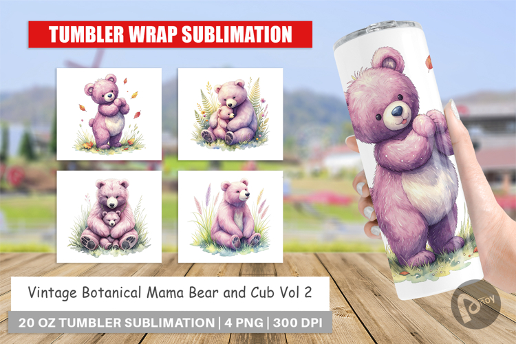 Botanical Mama Bear   Cub Tumbler