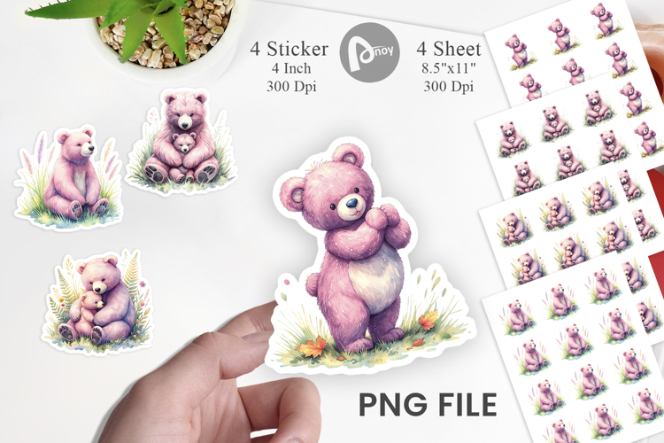 Botanical Mama Bear & Cub Sticker