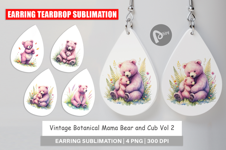 Botanical Mama Bear & Cub Earring
