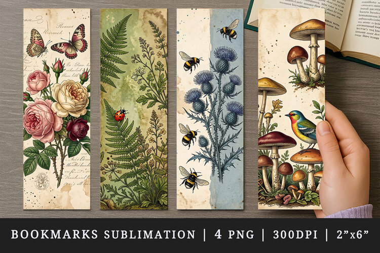 Vintage Botanical printable sublimation bookmark design example image 1