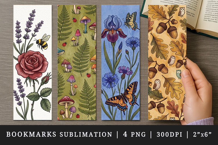 Vintage Botanical printable sublimation bookmark design example image 1