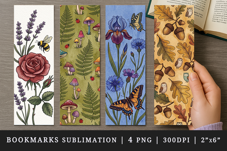 Vintage Botanical printable sublimation bookmark design