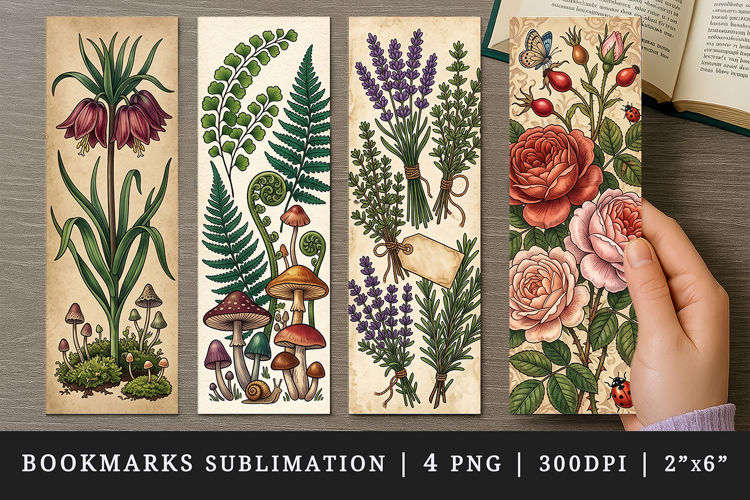 Vintage Botanical printable sublimation bookmark design