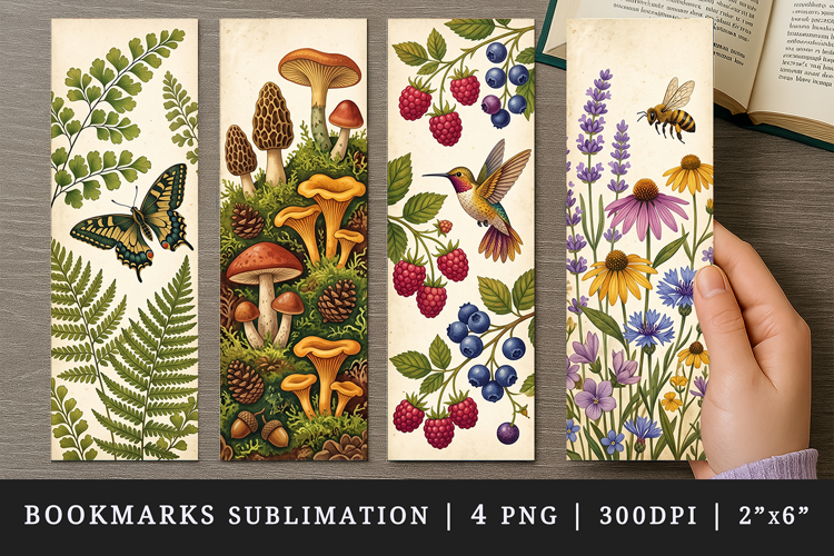 Vintage Botanical printable sublimation bookmark design