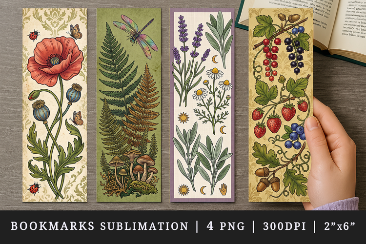 Vintage Botanical printable sublimation bookmark design