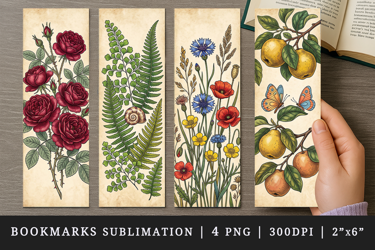 Vintage Botanical printable sublimation bookmark design