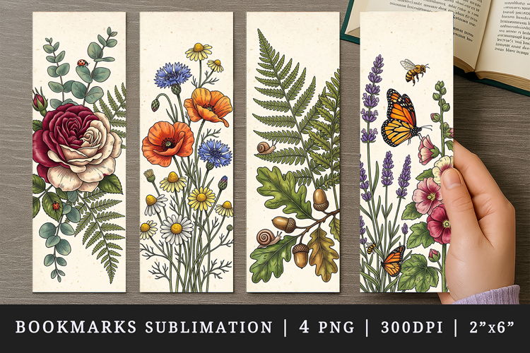 Vintage Botanical printable sublimation bookmark design