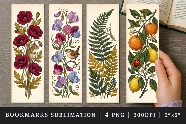 Vintage Botanical printable sublimation bookmark design