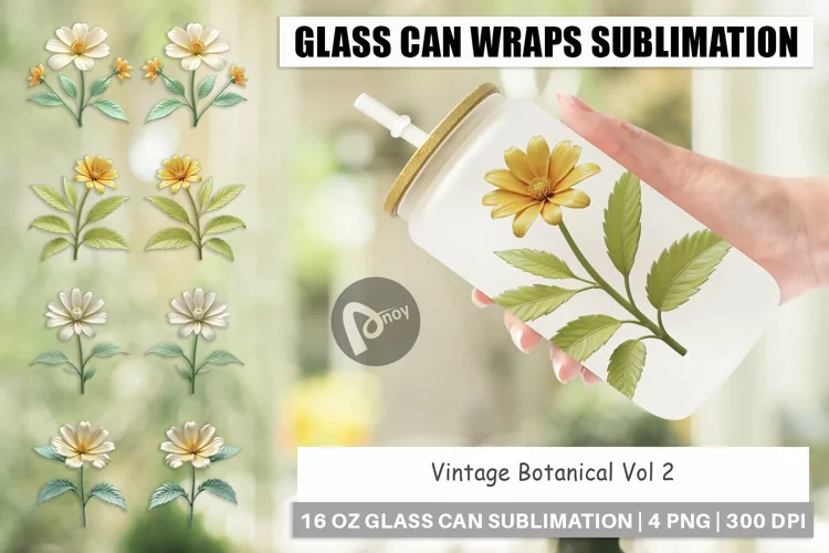 Glass Can Wraps Vintage Botanical