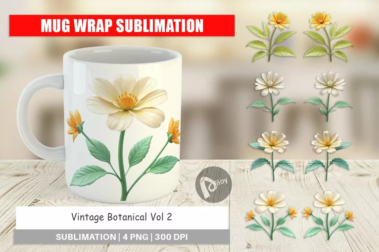 Mug Wrap Design Vintage Botanical