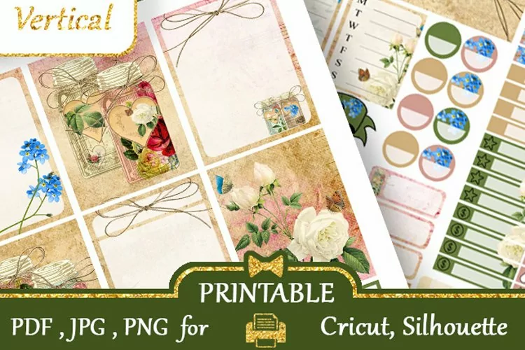 Weekly Life Planner Vintage background Floral Bottles flower