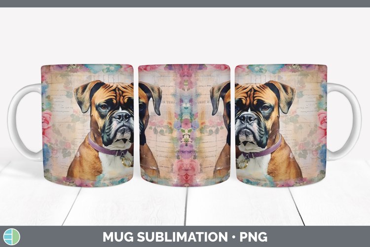 Vintage Boxer Dog Mug Wrap | Sublimation Coffee Cup Designs