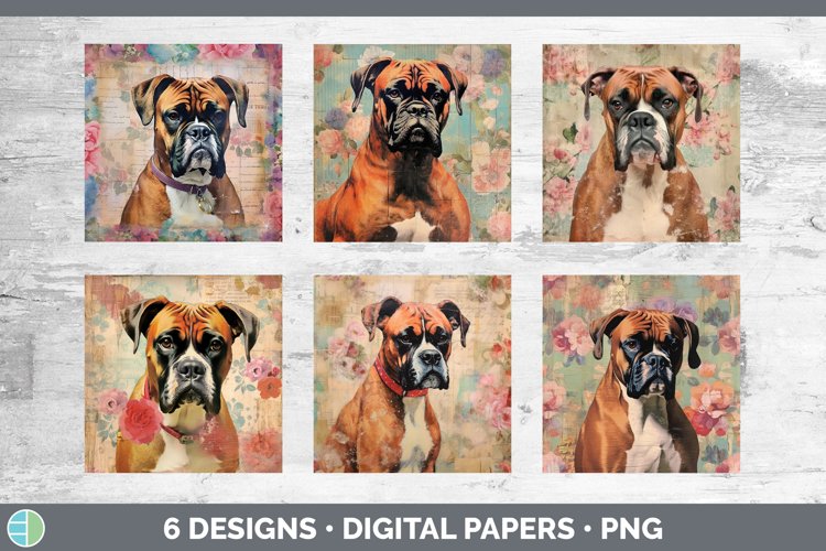 Vintage Boxer Dog Paper Backgrounds | Digital Scrapbook Pape